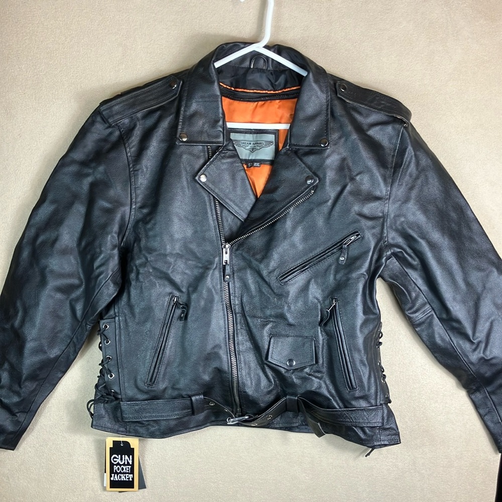 Dream Apparel Gun Pocket Motorcycle Biker Leather Jacket Men’s‎ size XXL (52)
